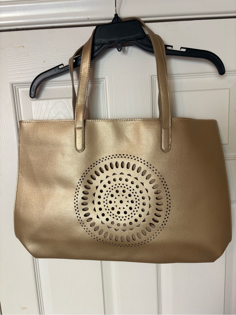 Neiman Marcus Metallic Gold Laser-Cut Medallion Tote